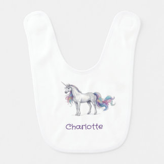 unicorn purple maron happy birthday kids name cute baby bib