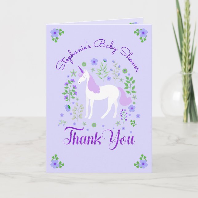Unicorn Purple Personalized Baby Shower Thank You (Front)