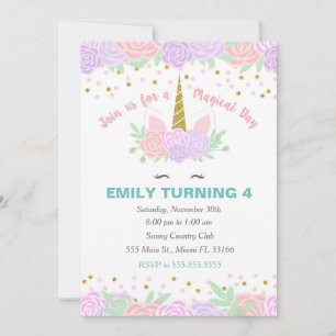 Unicorn Purple Pink Birthday Invitation