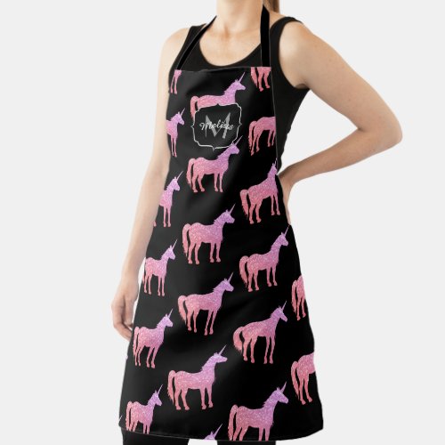 Unicorn purple pink blush Sparkle pattern Monogram Apron