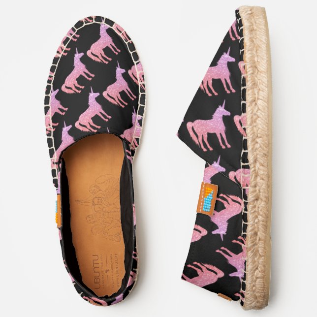 Unicorn purple pink blush Sparkles pattern black Espadrilles (Side)