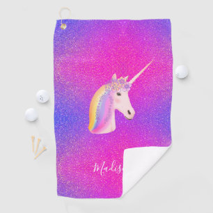 Unicorn Purple Pink Glitter Sparkles Personalized Golf Towel