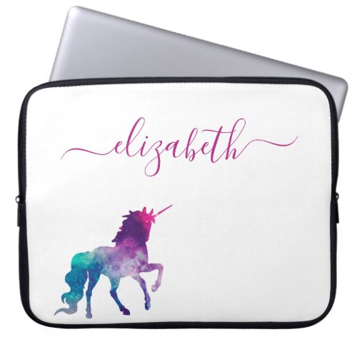 Unicorn purple pink white monogram script laptop sleeve