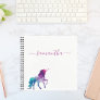 Unicorn purple pink white monogram script notebook