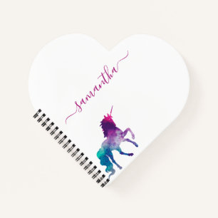 Unicorn purple pink white monogram script notebook