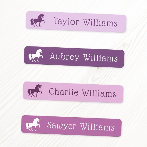 Unicorn purple shades kids waterproof name labels