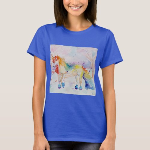 Unicorn Purple Watercolor Womens Whimsical T Shirt