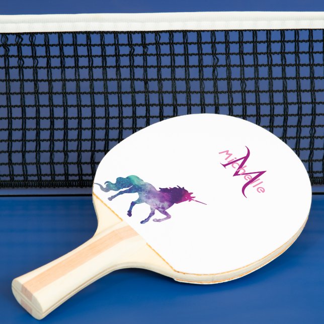Unicorn purple white monogram ping pong paddle (Insitu)