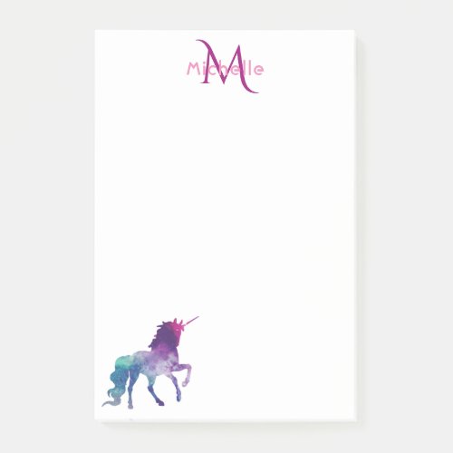 Unicorn purple white monogrammed post_it notes