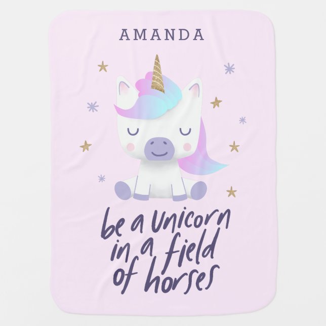 Unicorn Quote Typography | Add Name Baby Blanket (Front)