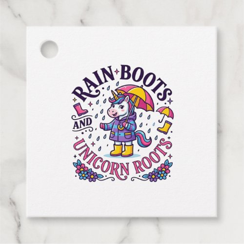 Unicorn Rain Boots and Unicorn Roots Commercial Sh Favor Tags