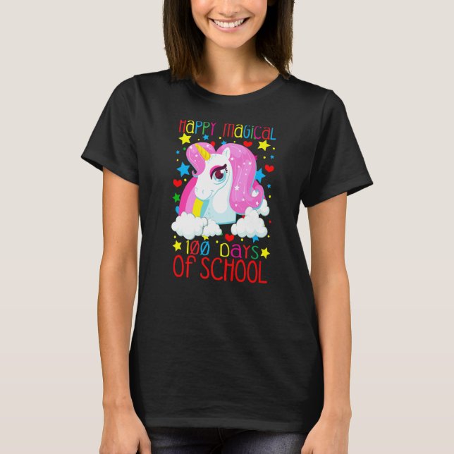 Unicorn Rainbow 100th Days Happy Magical 100 Days  T-Shirt (Front)
