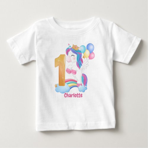 Unicorn Rainbow 1st Birthday Baby T_Shirt