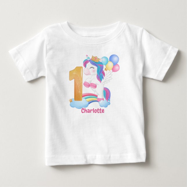 Unicorn Rainbow 1st Birthday Baby T-Shirt (Front)