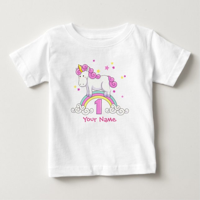 Unicorn Rainbow 1st Birthday Party Baby T-Shirt (Front)