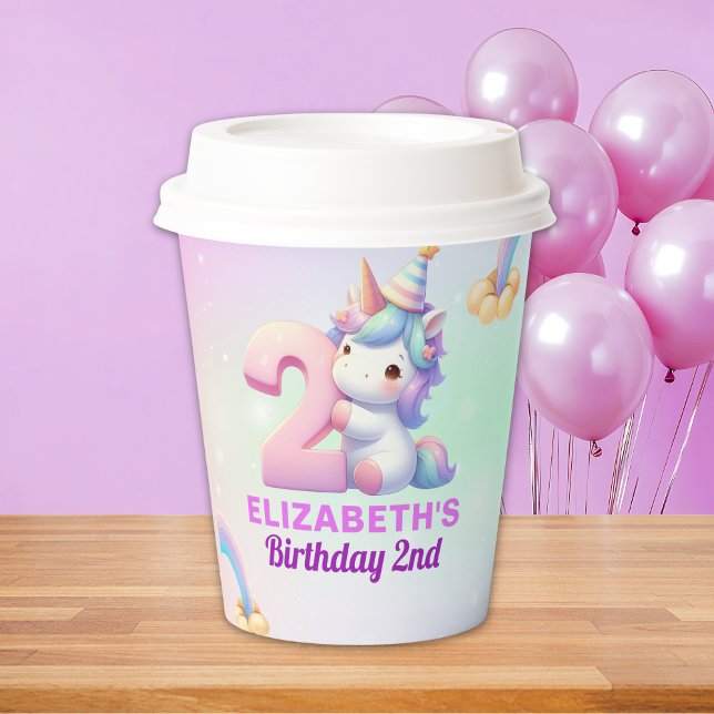 Unicorn Rainbow 2nd Birthday -for Girls Paper Cups (Creator Uploaded)