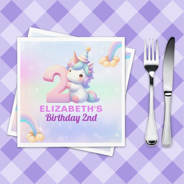 Unicorn Rainbow 2nd Birthday Party for Girls Napkins (Creator Uploaded)