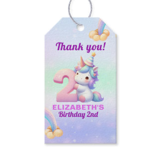 Unicorn Rainbow 2nd Birthday Party  Gift Tags