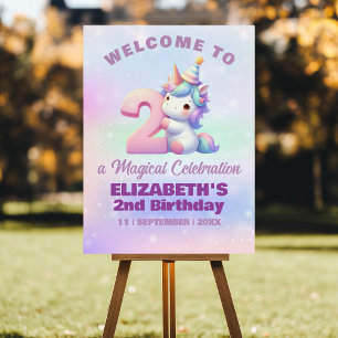 Unicorn Rainbow 2nd Birthday Party Welcome Foam Board