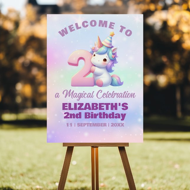 Unicorn Rainbow 2nd Birthday Party Welcome Foam Board (Creator Uploaded)
