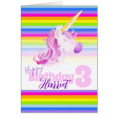 Unicorn rainbow 3rd personalized birthday card (Front)