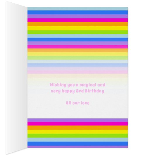 Unicorn rainbow 3rd personalized birthday card (Inside (Right))