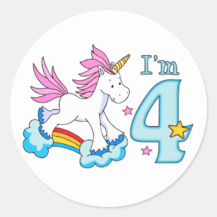 Unicorn Rainbow 4th Birthday Classic Round Sticker