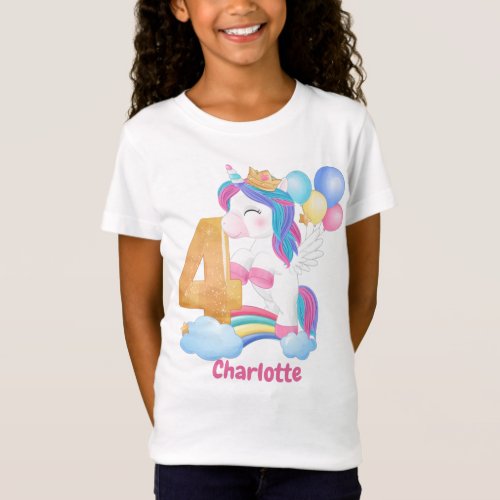 Unicorn Rainbow 4th Birthday T_Shirt
