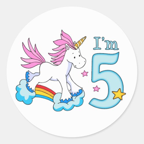 Unicorn Rainbow 5th Birthday Classic Round Sticker
