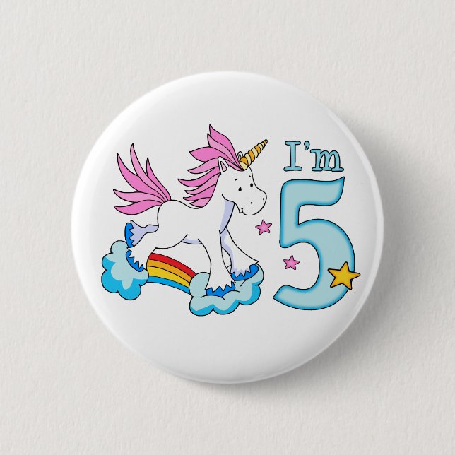Unicorn Rainbow 5th Birthday Pinback Button (Front)