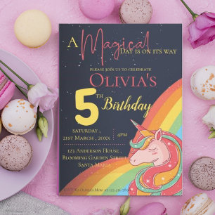 Unicorn Rainbow 5th Magical Kids Birthday Party Invitation
