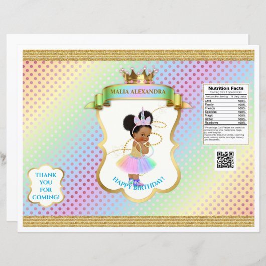 Unicorn Rainbow Afro Puffs Baby Girl Chip Bag (Front/Back)