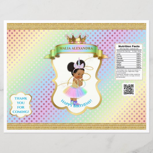 Unicorn Rainbow Afro Puffs Baby Girl Chip Bag (Front)