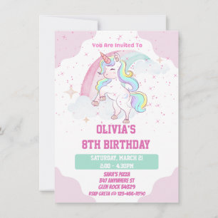 Unicorn Rainbow And Sparkles Birthday Invitation