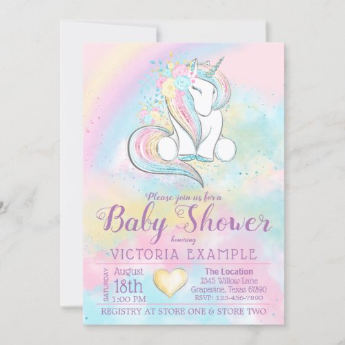 Unicorn Rainbow Baby Shower Invitation
