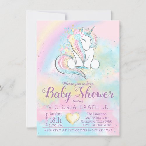 Unicorn Rainbow Baby Shower Invitations