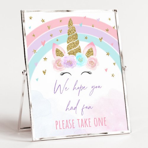 Unicorn Rainbow Birthday Favor Sign