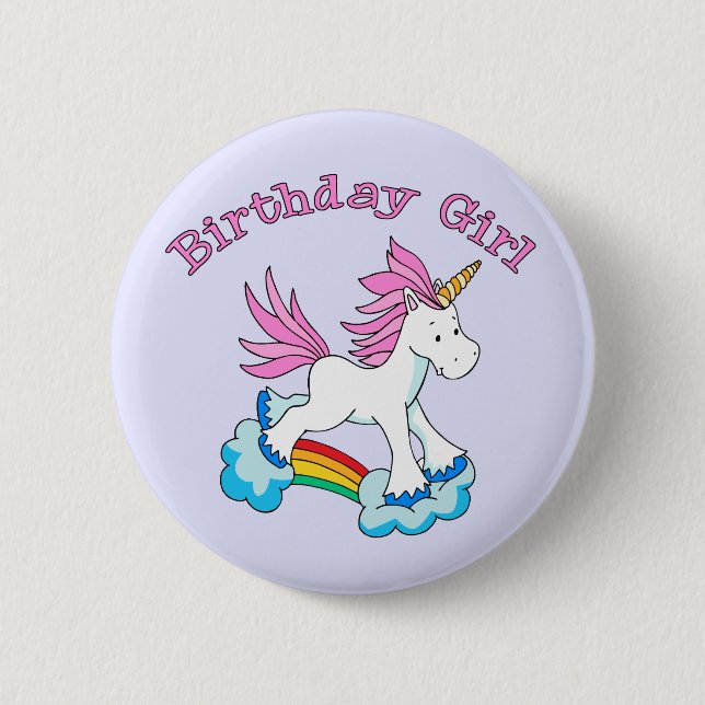 Unicorn Rainbow Birthday Girl Button (Front)