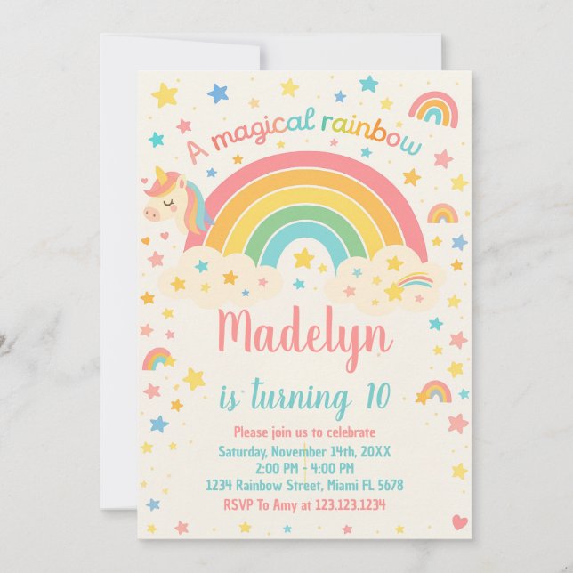 Unicorn Rainbow Birthday Invitation (Front)