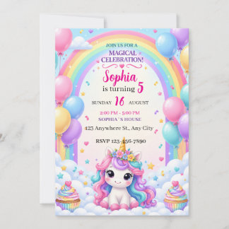 Unicorn Rainbow Birthday Invitation