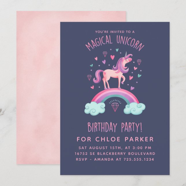 Unicorn Rainbow Birthday Invitation (Front/Back)