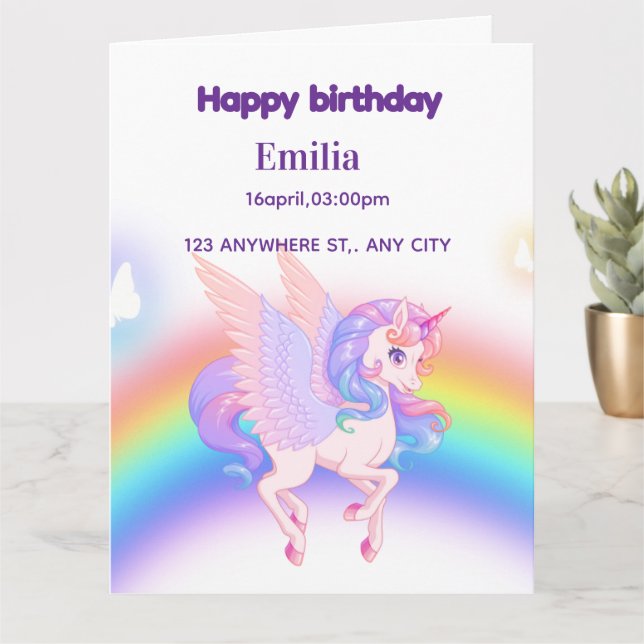 Unicorn Rainbow Birthday Invitation  (Small Plant)