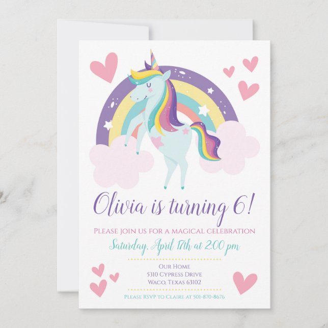 Unicorn Rainbow Birthday Invitation (Front)