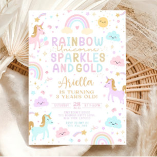 Unicorn Rainbow Birthday Invitation, 3rd Birthday  Invitation
