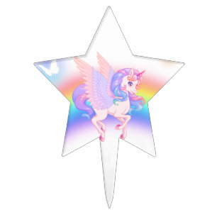 Unicorn Rainbow Birthday Invitation  Cake Topper