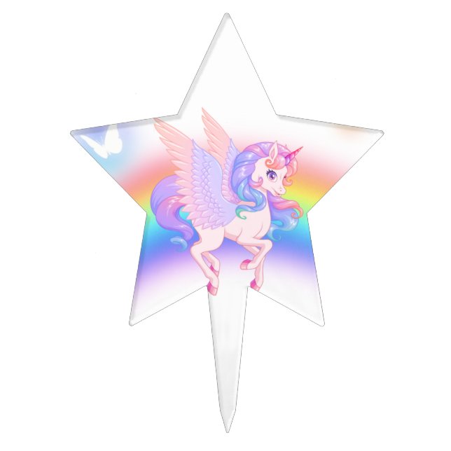 Unicorn Rainbow Birthday Invitation  Cake Topper (Front)