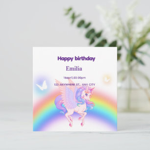 Unicorn Rainbow Birthday Invitation Flat Card