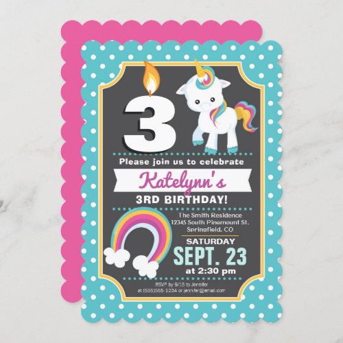 Unicorn  Rainbow Birthday Invitation Girl