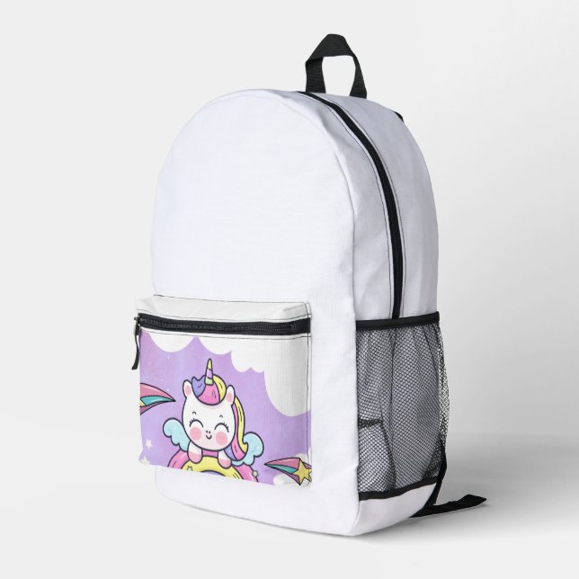 Unicorn Rainbow Birthday Invitation Printed Backpack (Back Corner Right)