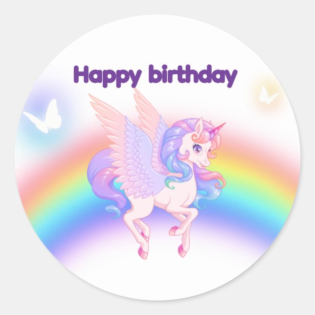 Unicorn Rainbow Birthday Invitation  Sticker (Front)